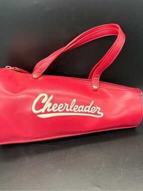 Vtg Red Cheerleader Embroidered Megaphone Shaped Purse 10.5” Long Retro